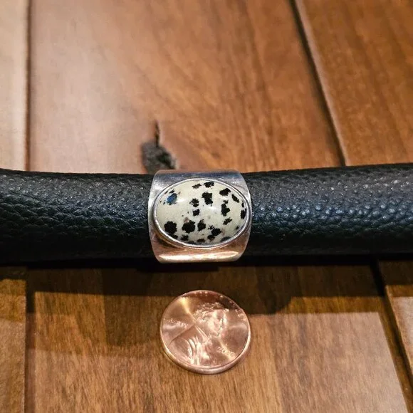 Sterling Silver and Dalmatian Jasper Ring, size 6.25 - Picture 2 of 7